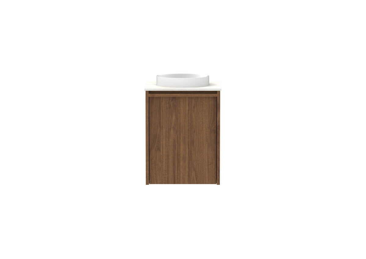 ADP Eli Mini Wall Hung Vanity 400mm centre bowl in Florentine Walnut, front view