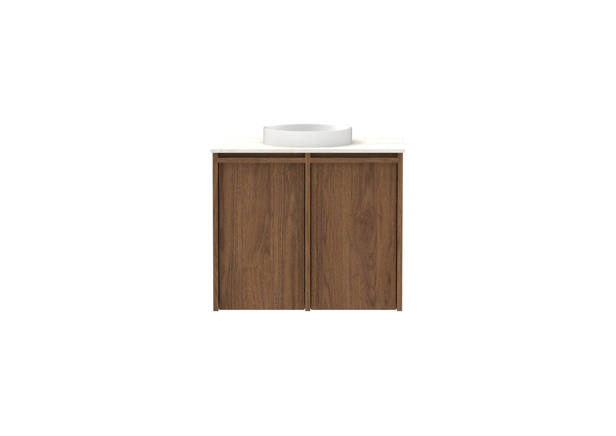 ADP Eli Mini Wall Hung Vanity 600mm centre bowl in Florentine Walnut, front view