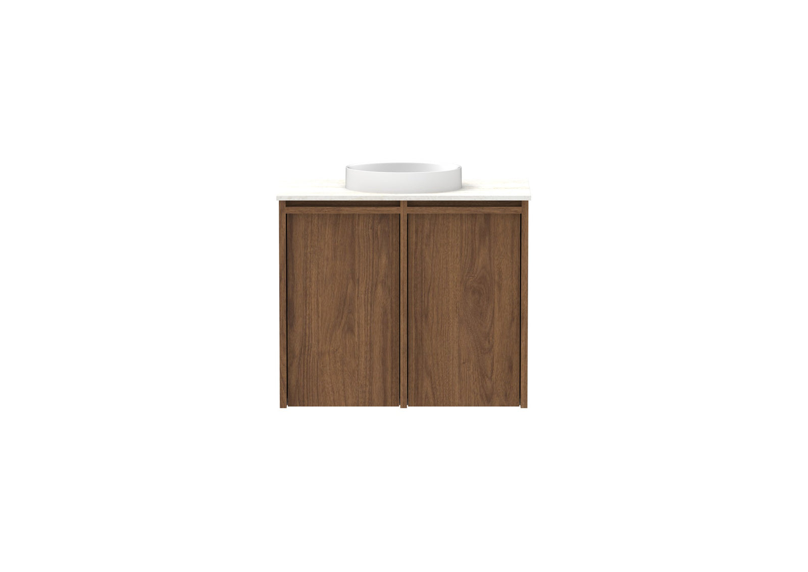 ADP Eli Mini Wall Hung Vanity 600mm centre bowl in Florentine Walnut, front view