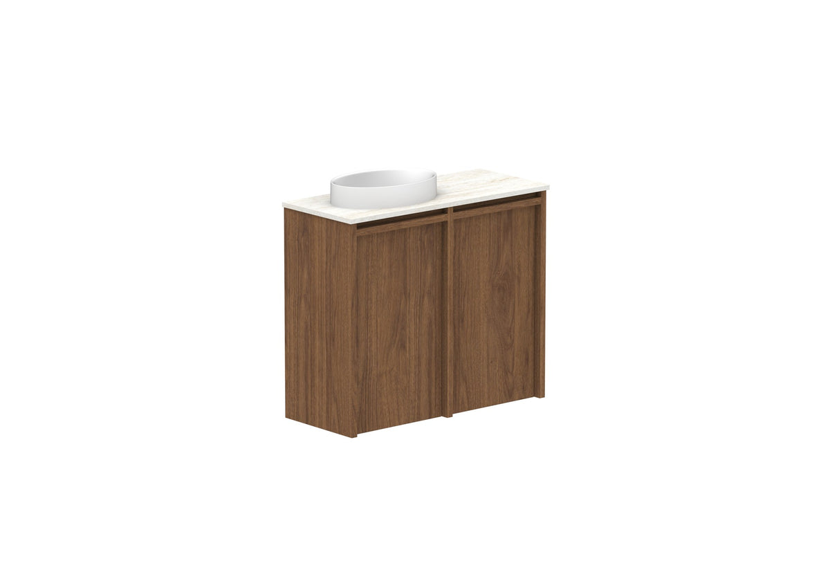 ADP Eli Mini Wall Hung Vanity 600mm left bowl in Florentine Walnut