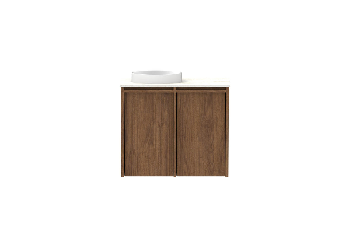 ADP Eli Mini Wall Hung Vanity 600mm left bowl in Florentine Walnut, front view