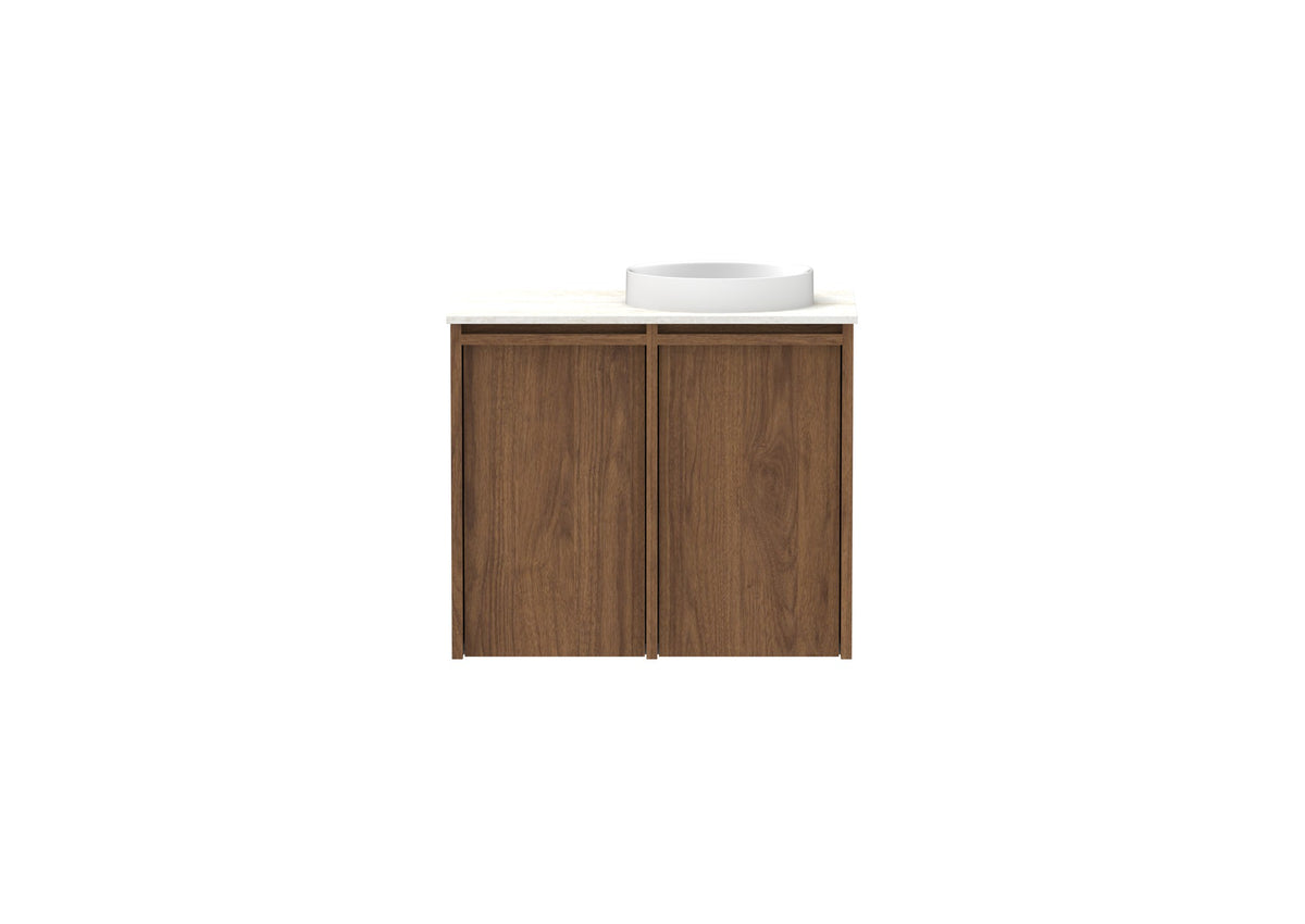 ADP Eli Mini Wall Hung Vanity 600mm right bowl in Florentine Walnut, front view