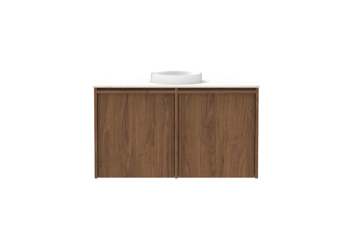 ADP Eli Mini Wall Hung Vanity 900mm centre bowl in Florentine Walnut, front view