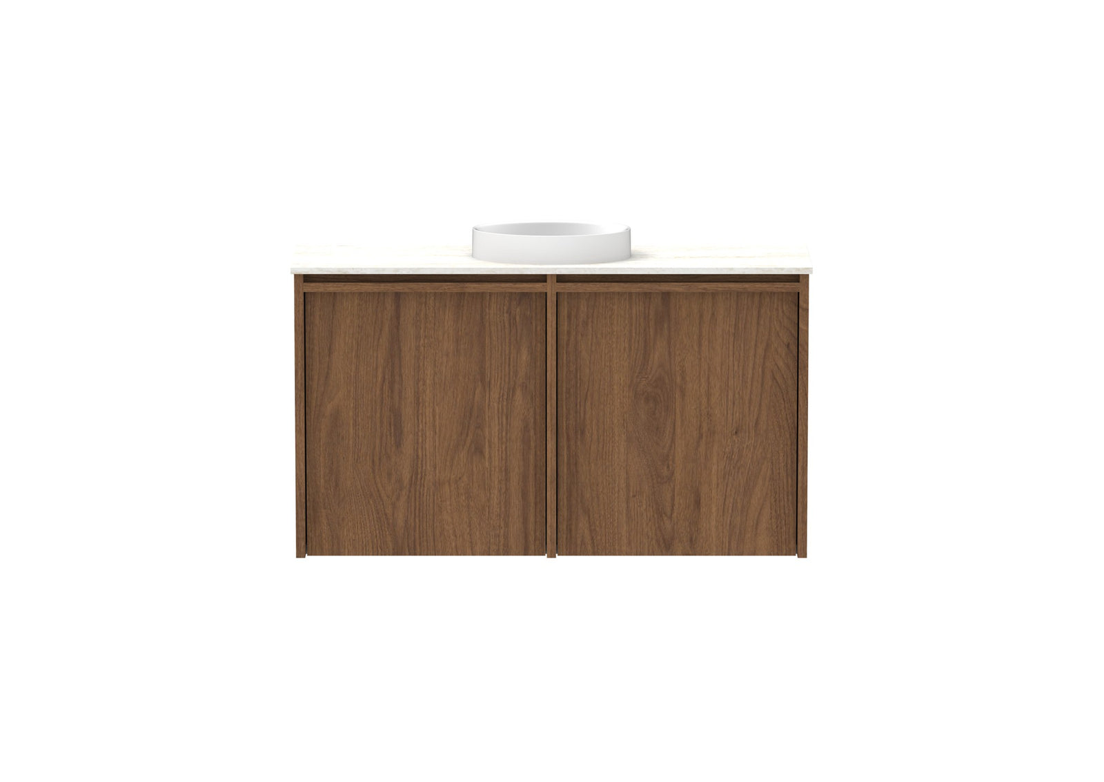 ADP Eli Mini Wall Hung Vanity 900mm centre bowl in Florentine Walnut, front view