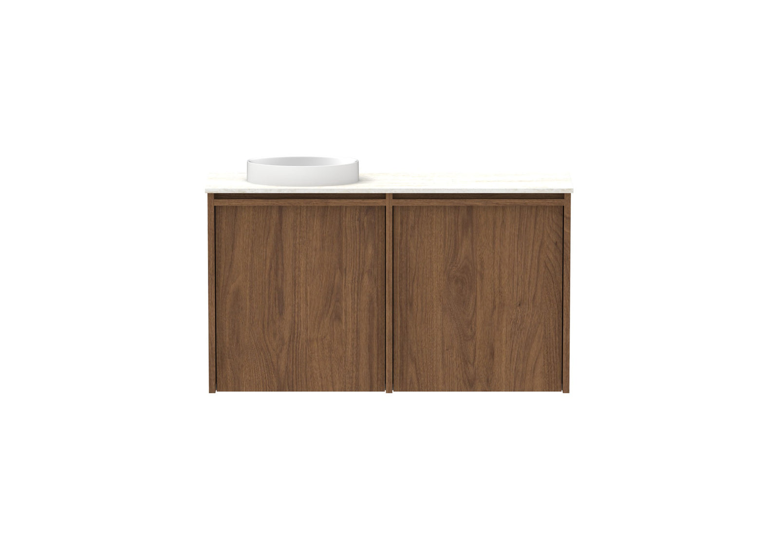 ADP Eli Mini Wall Hung Vanity 900mm left bowl in Florentine Walnut, front view