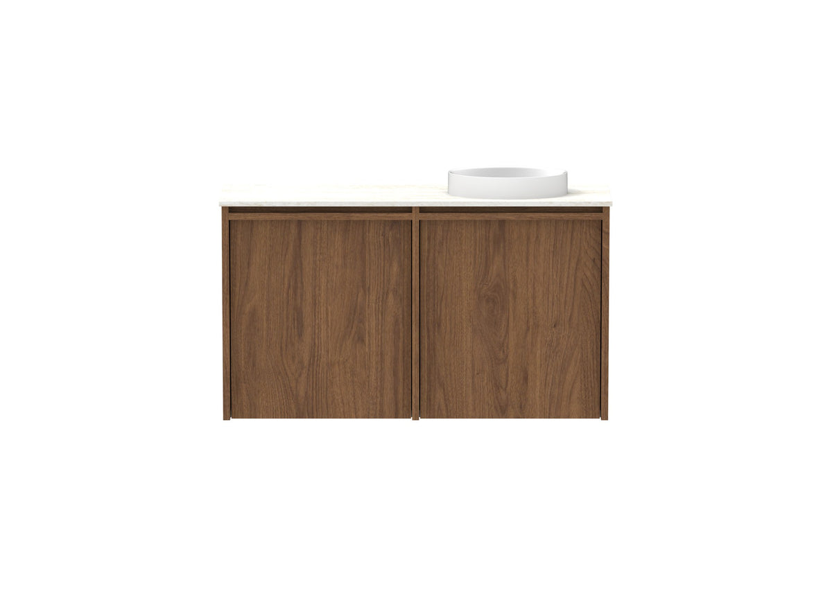 ADP Eli Mini Wall Hung Vanity 900mm right bowl in Florentine Walnut, front view