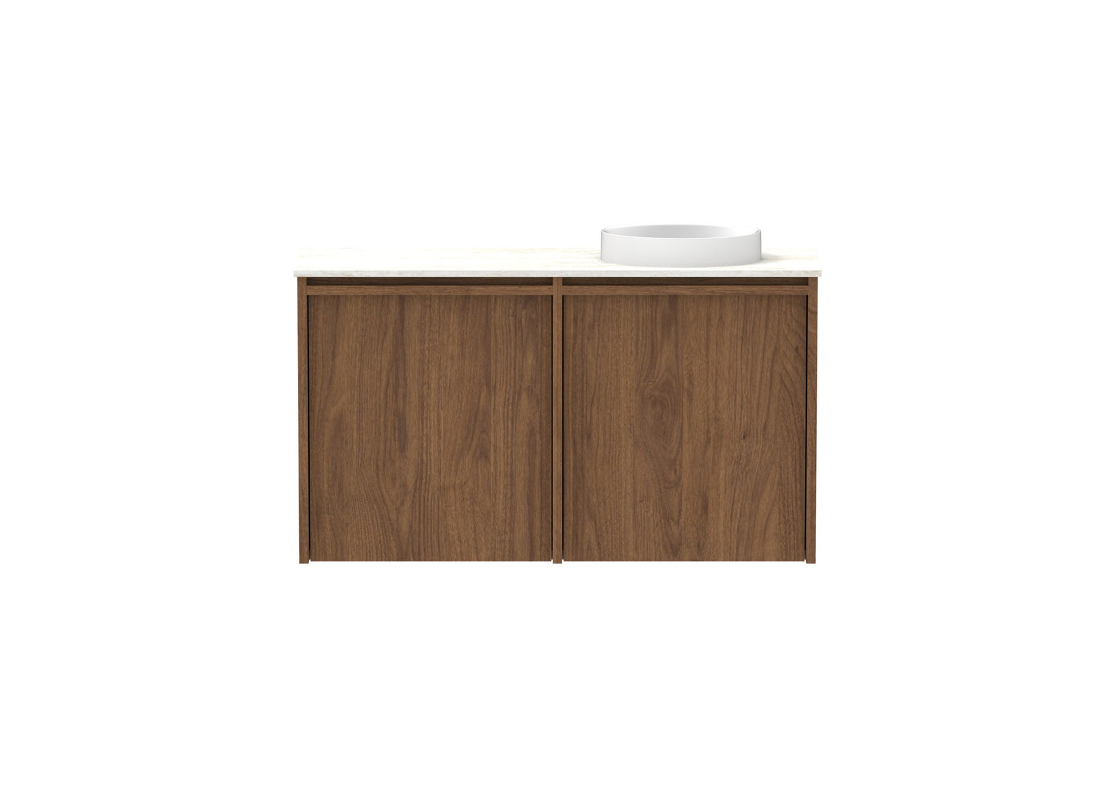 ADP Eli Mini Wall Hung Vanity 900mm right bowl in Florentine Walnut, front view