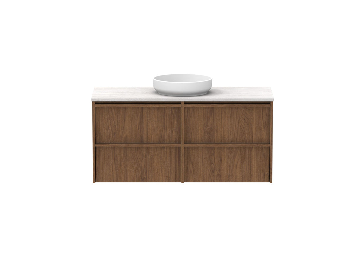 ADP Eli Full Depth Wall Hung Vanity 1200mm centre bowl in Florentine Walnut, front view