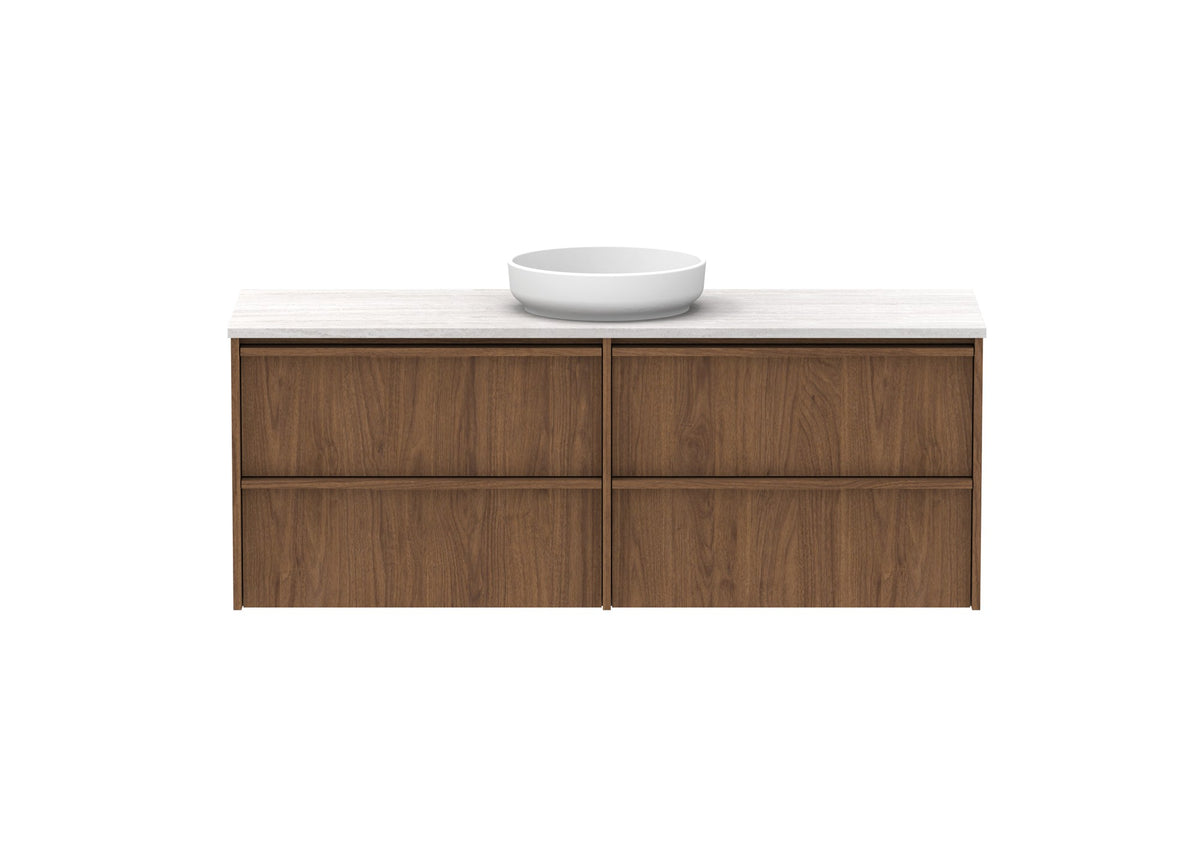 ADP Eli Full Depth Wall Hung Vanity 1500mm centre bowl in Florentine Walnut, front view