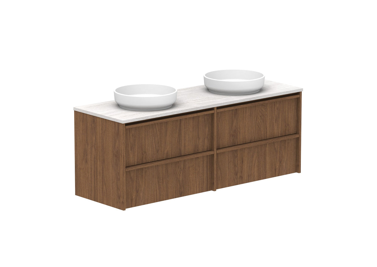 ADP Eli Full Depth Wall Hung Vanity 1500mm double bowl in Florentine Walnut