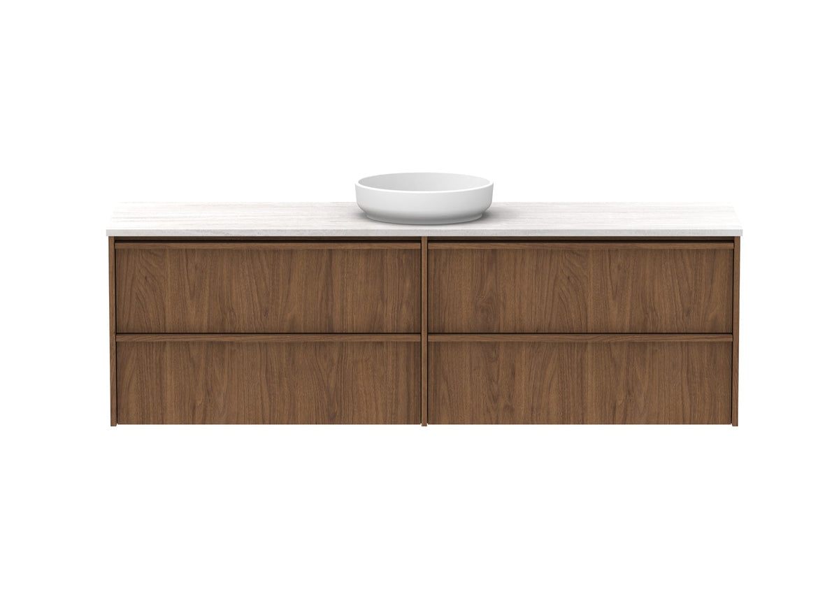 ADP Eli Full Depth Wall Hung Vanity 1800mm centre bowl in Florentine Walnut, front view