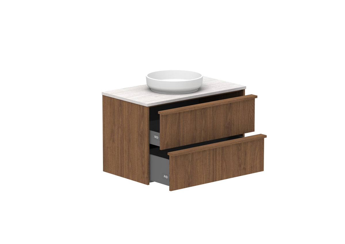 ADP Eli Full Depth Wall Hung Vanity 900mm centre bowl in Florentine Walnut, open