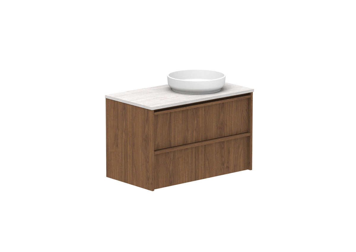 ADP Eli Full Depth Wall Hung Vanity 900mm right bowl in Florentine Walnut