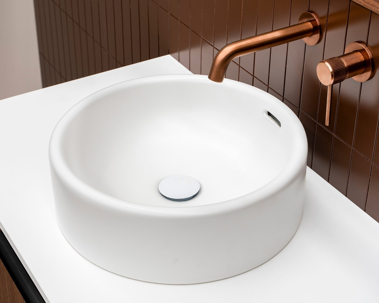 ADP Gerroa Basin in Matte White installed on a vanity benchtop