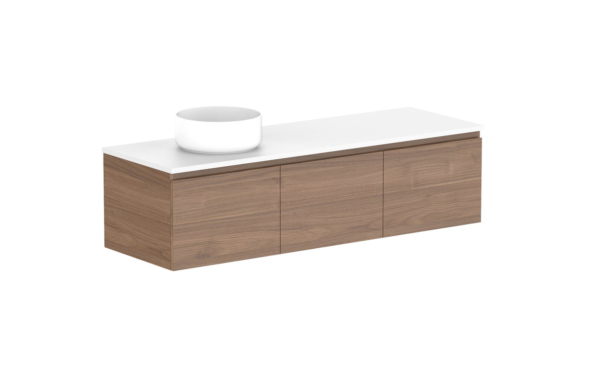 ADP Glacier Full Depth All-Door Slim Wall Hung Vanity 1500mm left offset bowl, benchtop