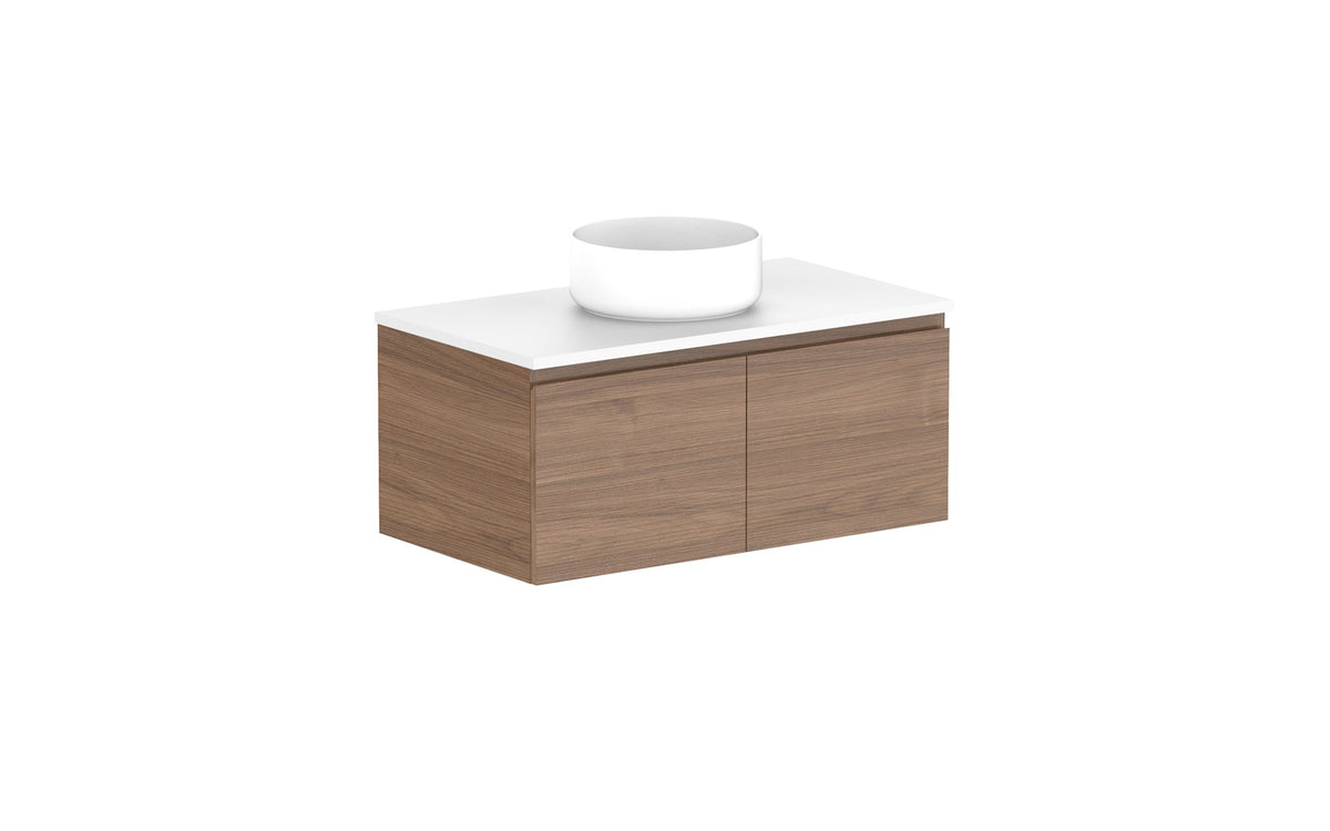 ADP Glacier Full Depth All-Door Slim Wall Hung Vanity 900mm centre bowl, benchtop
