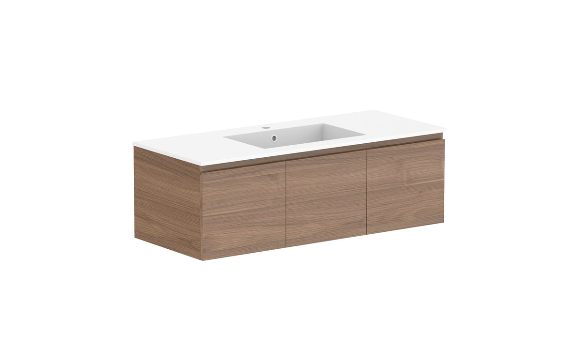 ADP Glacier Full Depth All-Door Slim Wall Hung Vanity 1200mm centre bowl, cast marble top