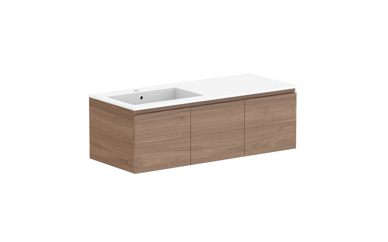 ADP Glacier Full Depth All-Door Slim Wall Hung Vanity 1200mm left offset bowl, cast marble top
