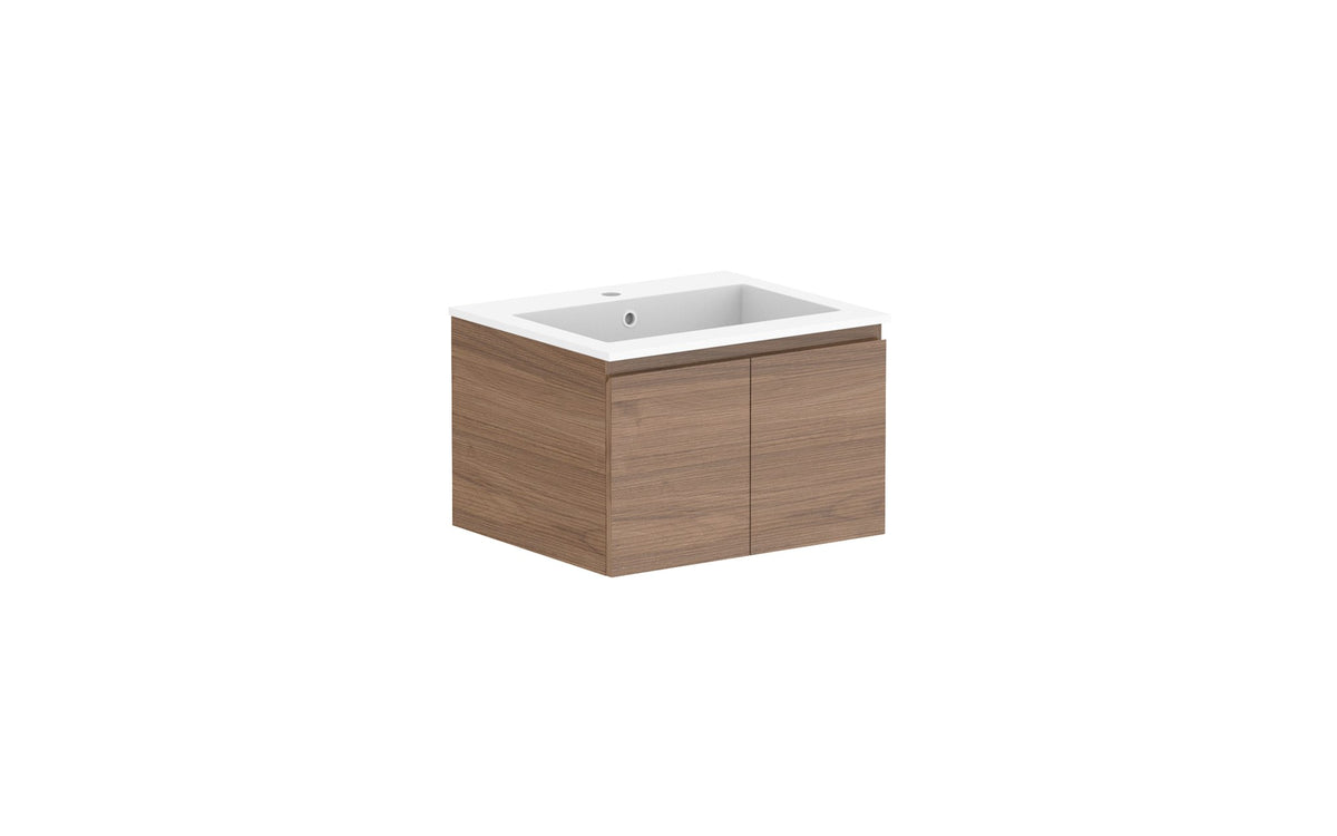 ADP Glacier Full Depth All-Door Slim Wall Hung Vanity 600mm centre bowl, cast marble top