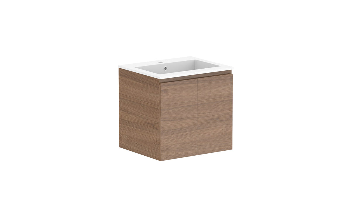 ADP Glacier Full Depth All-Door Twin Wall Hung Vanity 600mm centre bowl, cast marble top