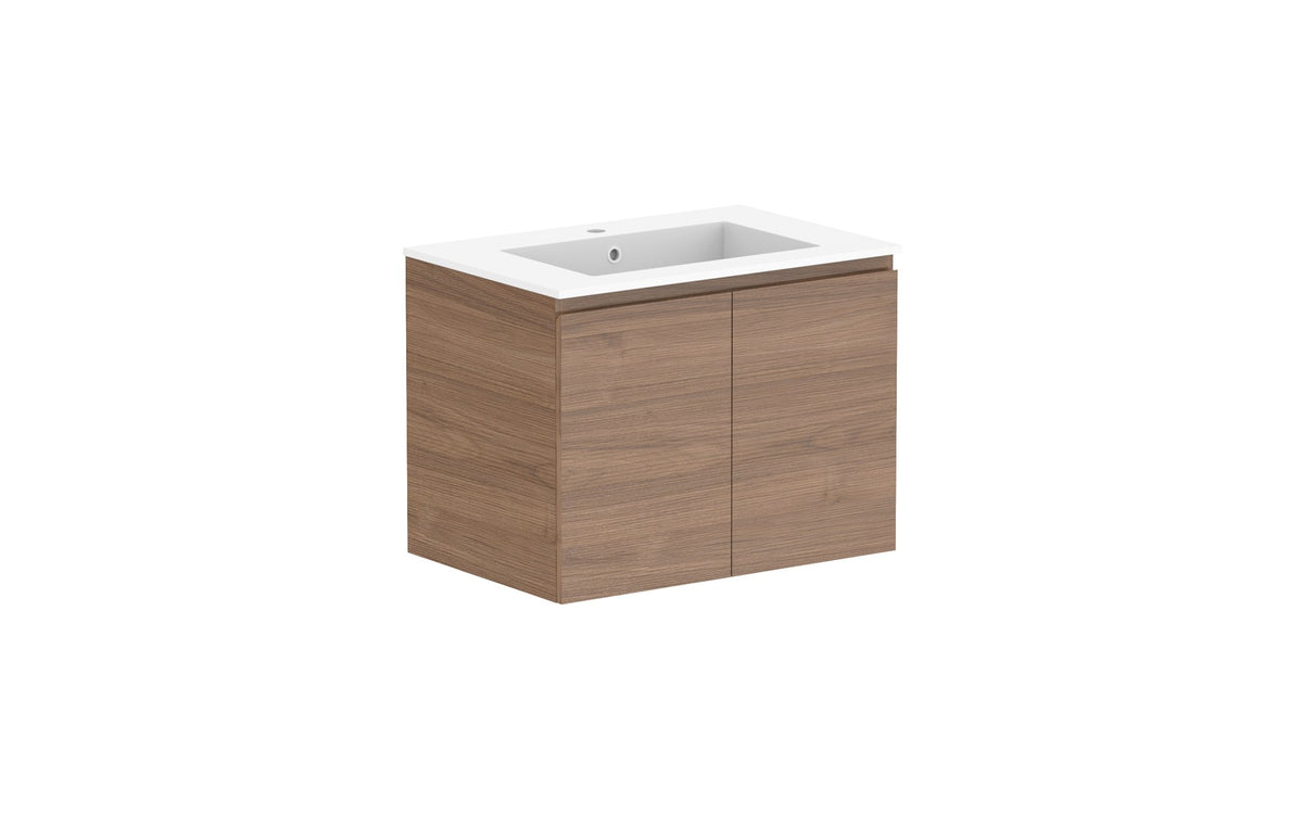 ADP Glacier Full Depth All-Door Twin Wall Hung Vanity 750mm centre bowl, cast marble top