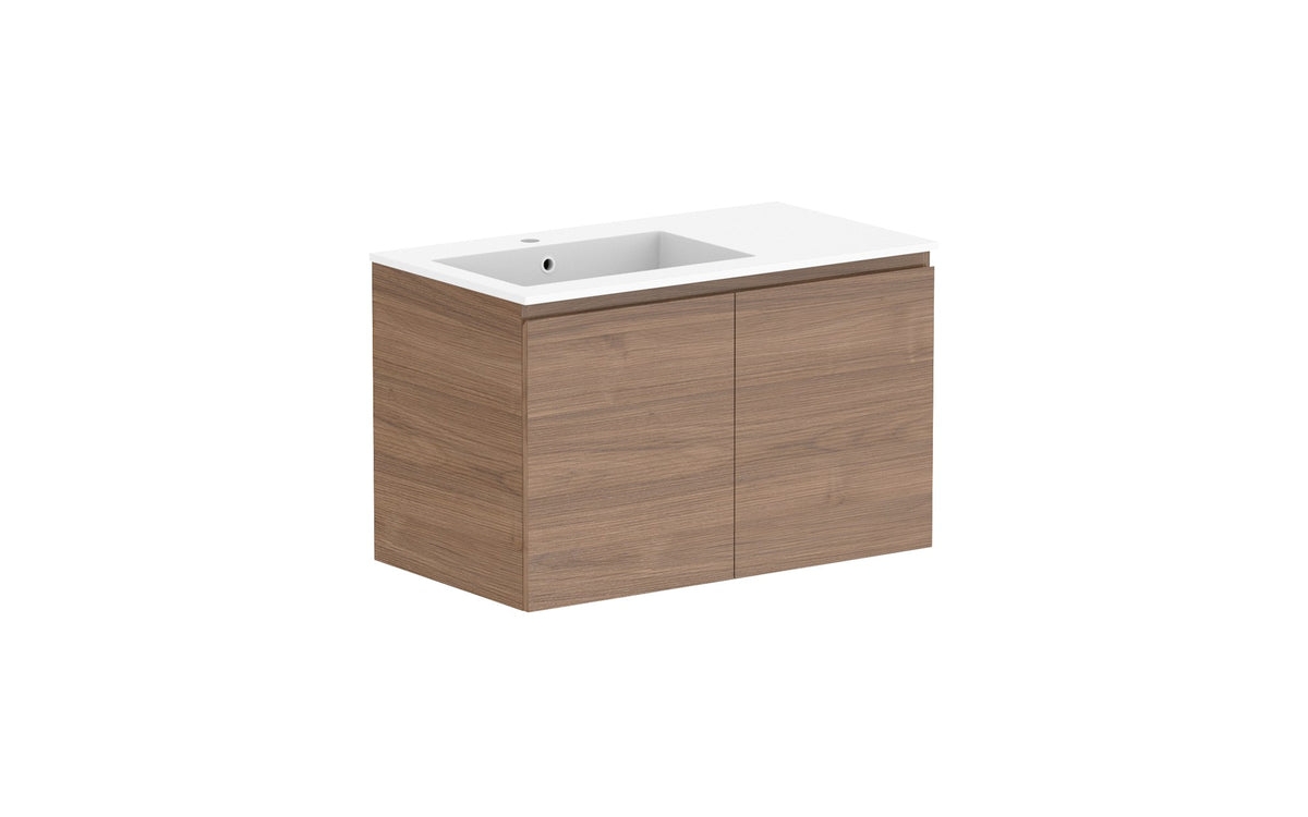 ADP Glacier Full Depth All-Door Twin Wall Hung Vanity 900mm left offset bowl, cast marble top