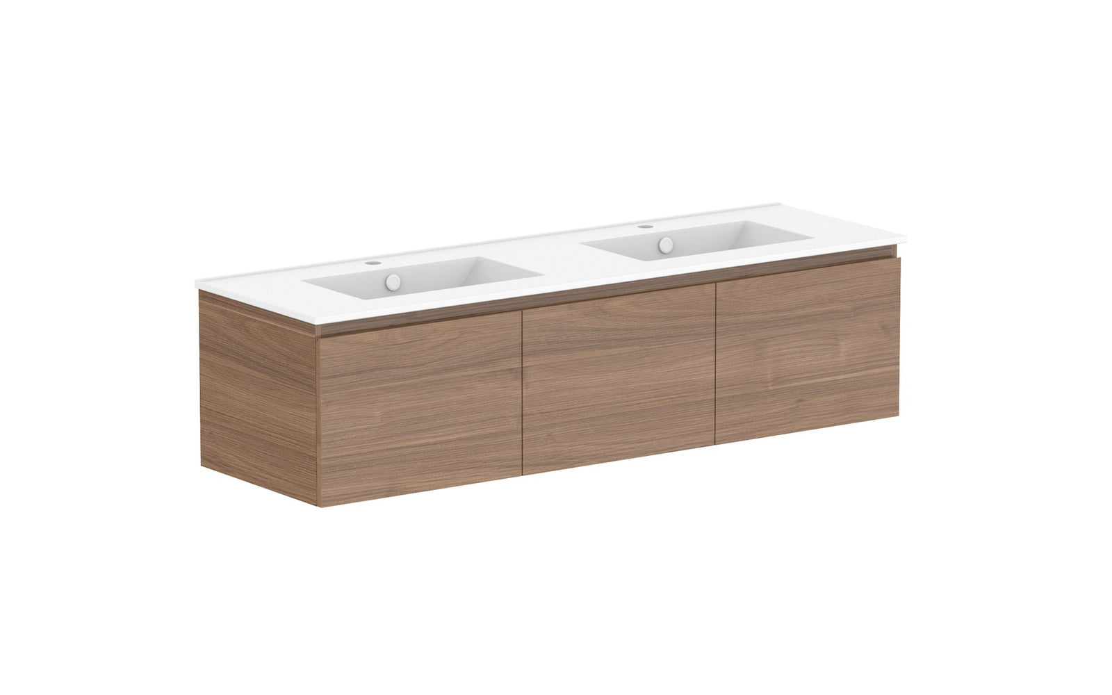 ADP Glacier Full Depth All-Door Slim Wall Hung Vanity 1500mm double bowl, ceramic top