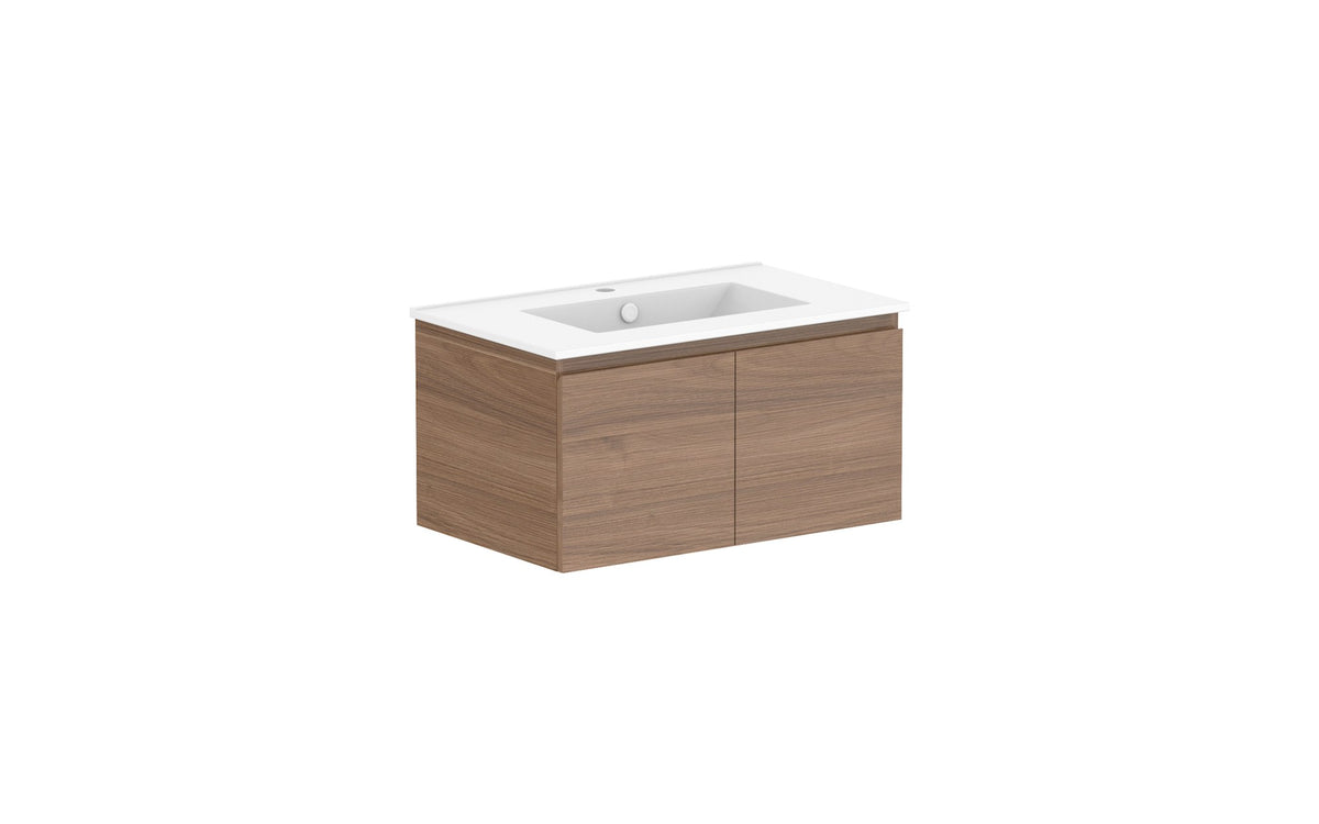 ADP Glacier Full Depth All-Door Slim Wall Hung Vanity 750mm centre bowl, ceramic top