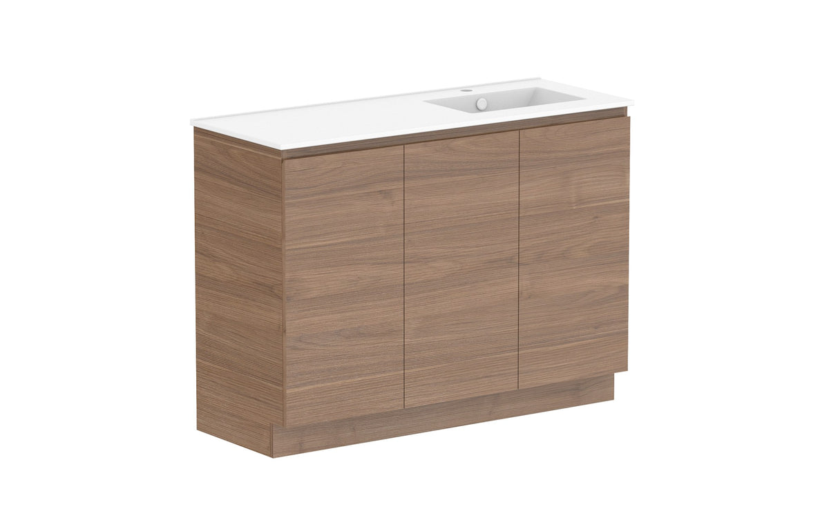 ADP Glacier Full Depth All-Door Trio Floor Mount Vanity 1200mm right offset bowl, ceramic top