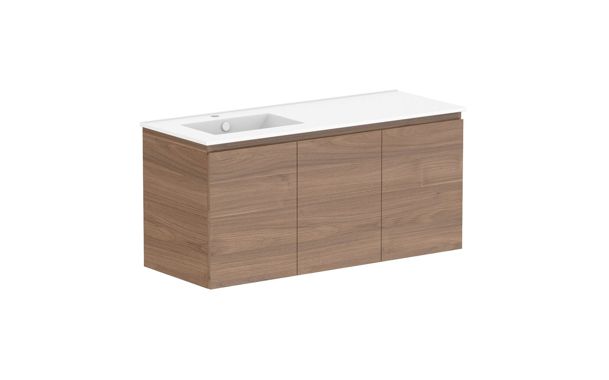 ADP Glacier Full Depth All-Door Twin Wall Hung Vanity 1200mm left offset bowl, ceramic top