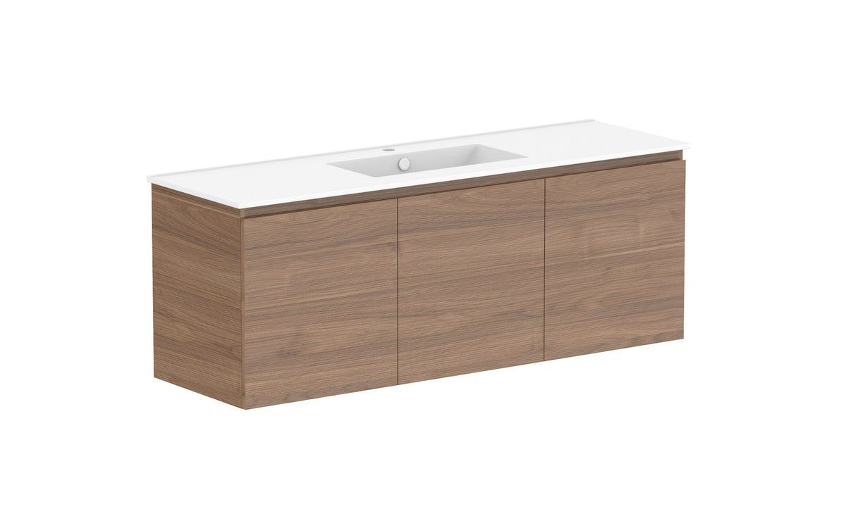 ADP Glacier Full Depth All-Door Twin Wall Hung Vanity 1500mm centre bowl, ceramic top