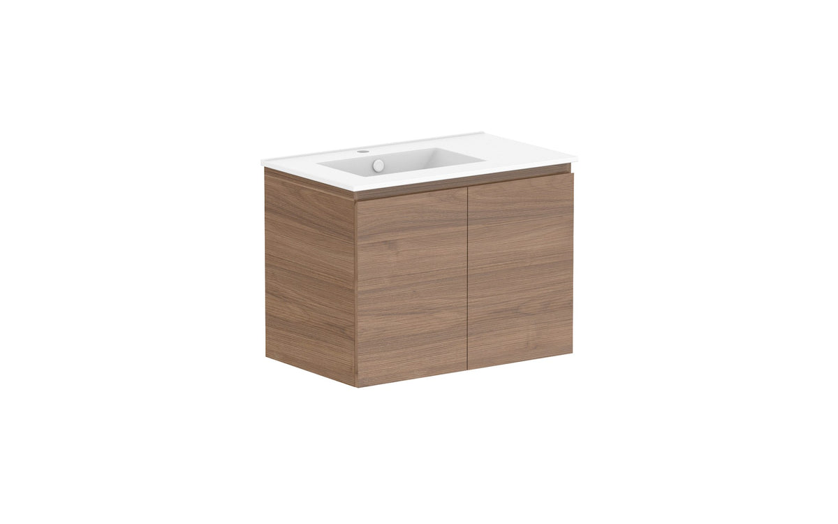 ADP Glacier Full Depth All-Door Twin Wall Hung Vanity 750mm left offset bowl, ceramic top