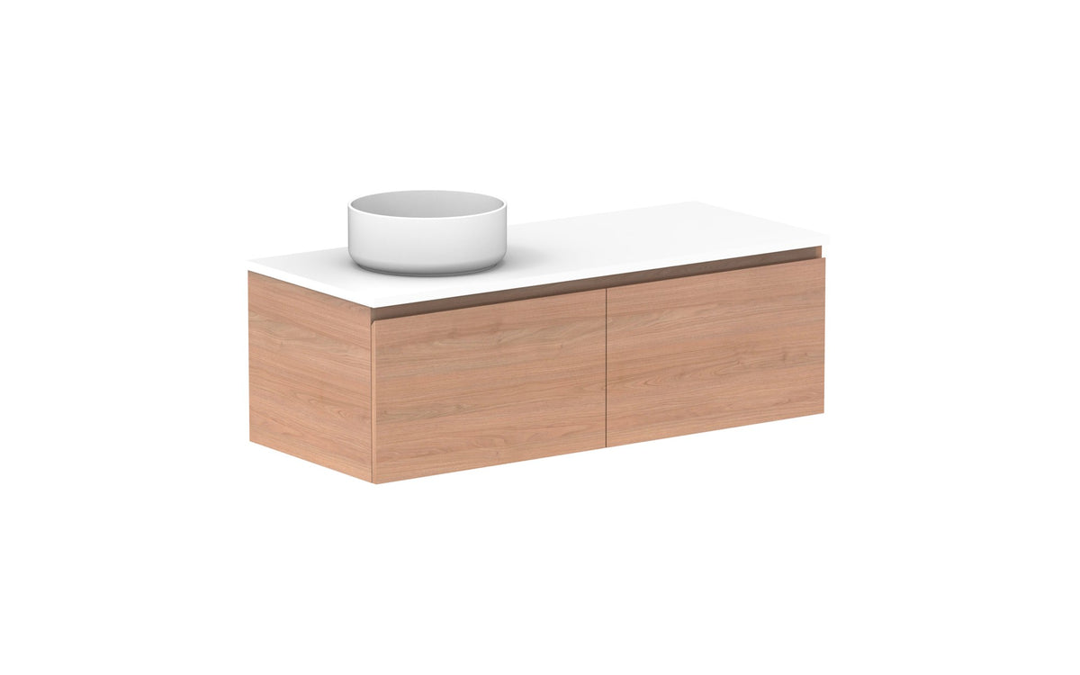 ADP Glacier Full Depth All-Drawer Slim Wall Hung Vanity 1200mm left offset bowl, benchtop