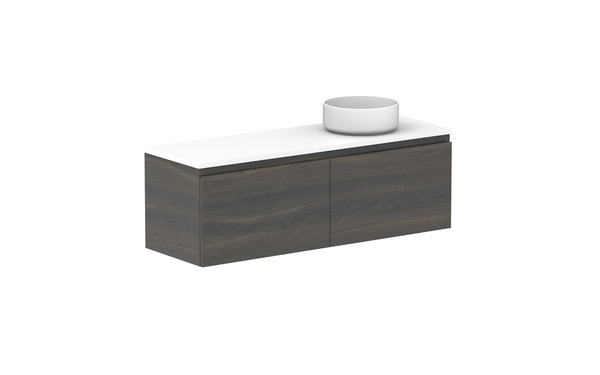 ADP Glacier Ensuite All-Drawer Slim Wall Hung Vanity 1200mm right offset bowl, benchtop
