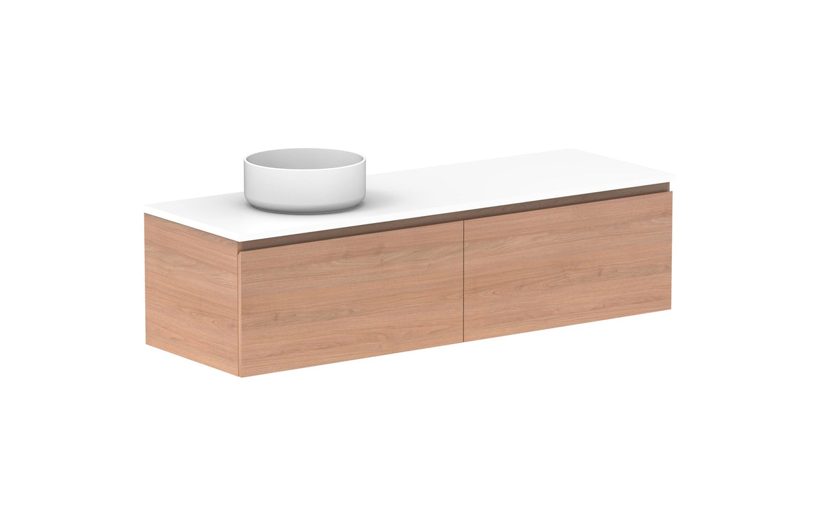ADP Glacier Full Depth All-Drawer Slim Wall Hung Vanity 1500mm left offset bowl, benchtop
