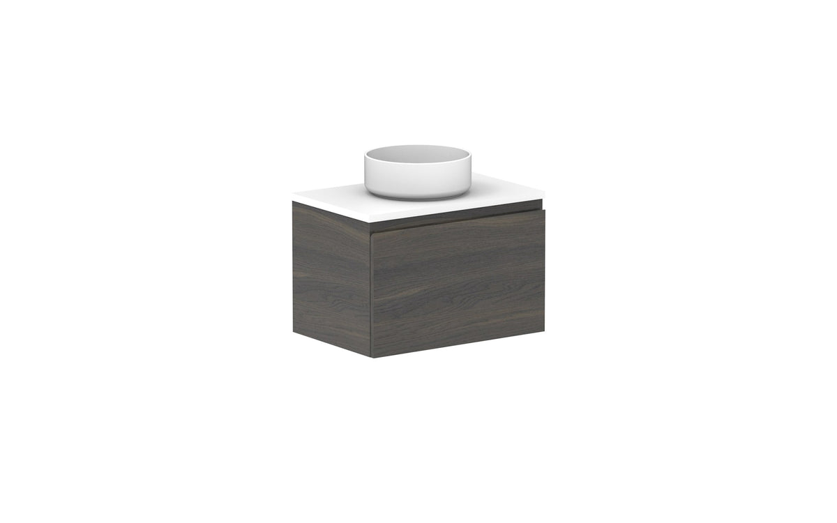 ADP Glacier Ensuite All-Drawer Slim Wall Hung Vanity 600mm centre bowl, benchtop