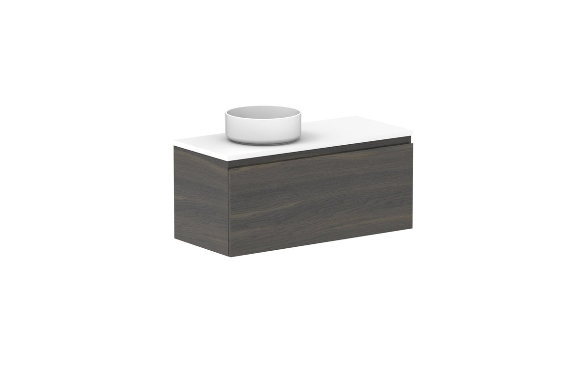 ADP Glacier Ensuite All-Drawer Slim Wall Hung Vanity 900mm left offset bowl, benchtop