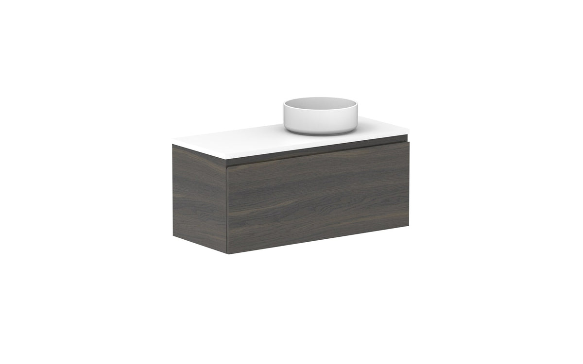 ADP Glacier Ensuite All-Drawer Slim Wall Hung Vanity 900mm right offset bowl, benchtop