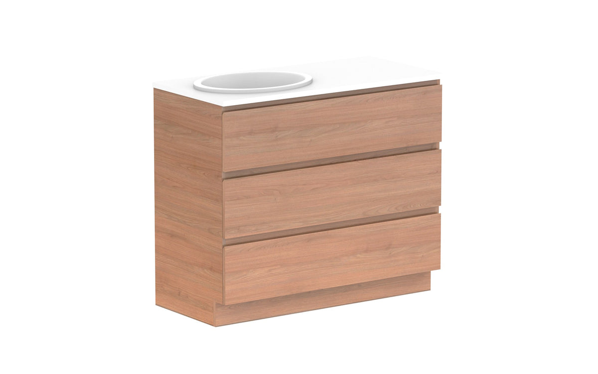 ADP Glacier Full Depth All-Drawer Trio Floor Mount Vanity 1050mm left offset bowl, benchtop
