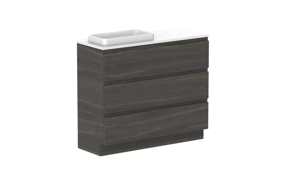 ADP Glacier Ensuite All-Drawer Trio Floor Mount Vanity 1050mm left offset bowl, benchtop