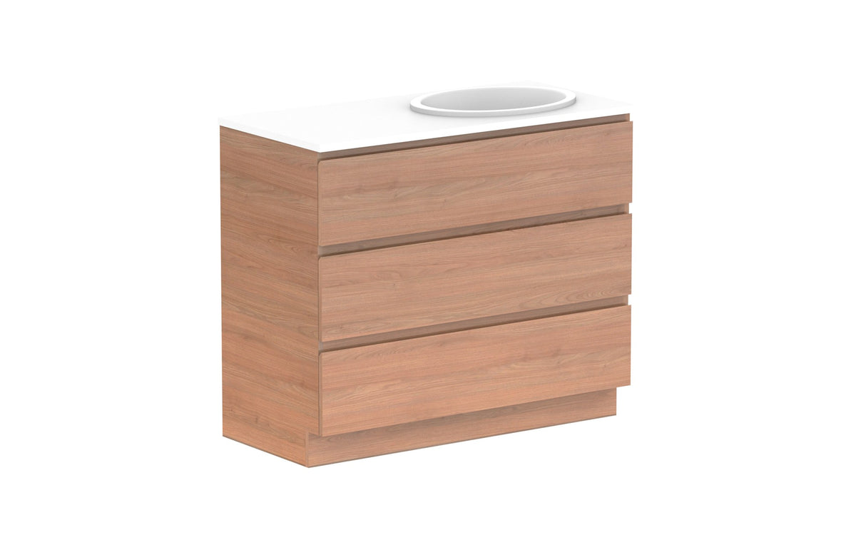 ADP Glacier Full Depth All-Drawer Trio Floor Mount Vanity 1050mm right offset bowl, benchtop