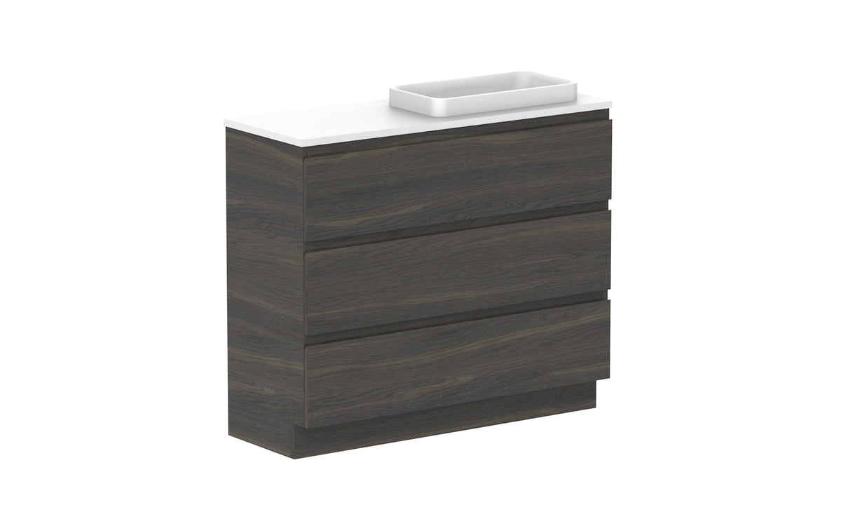 ADP Glacier Ensuite All-Drawer Trio Floor Mount Vanity 1050mm right offset bowl, benchtop