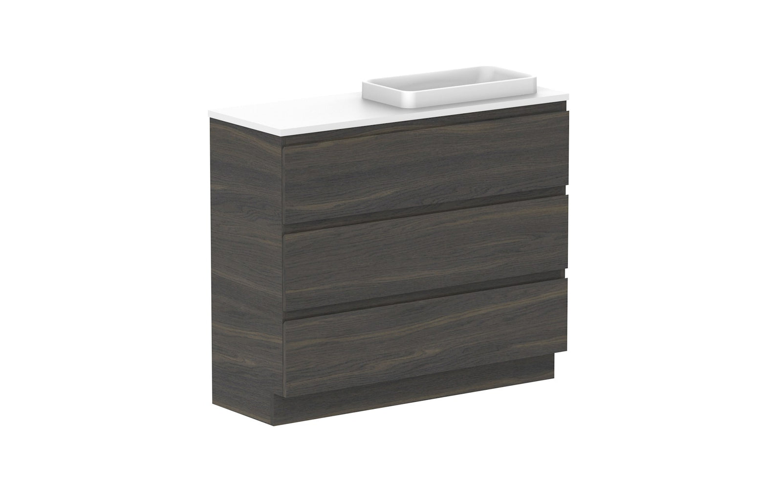 ADP Glacier Ensuite All-Drawer Trio Floor Mount Vanity 1050mm right offset bowl, benchtop