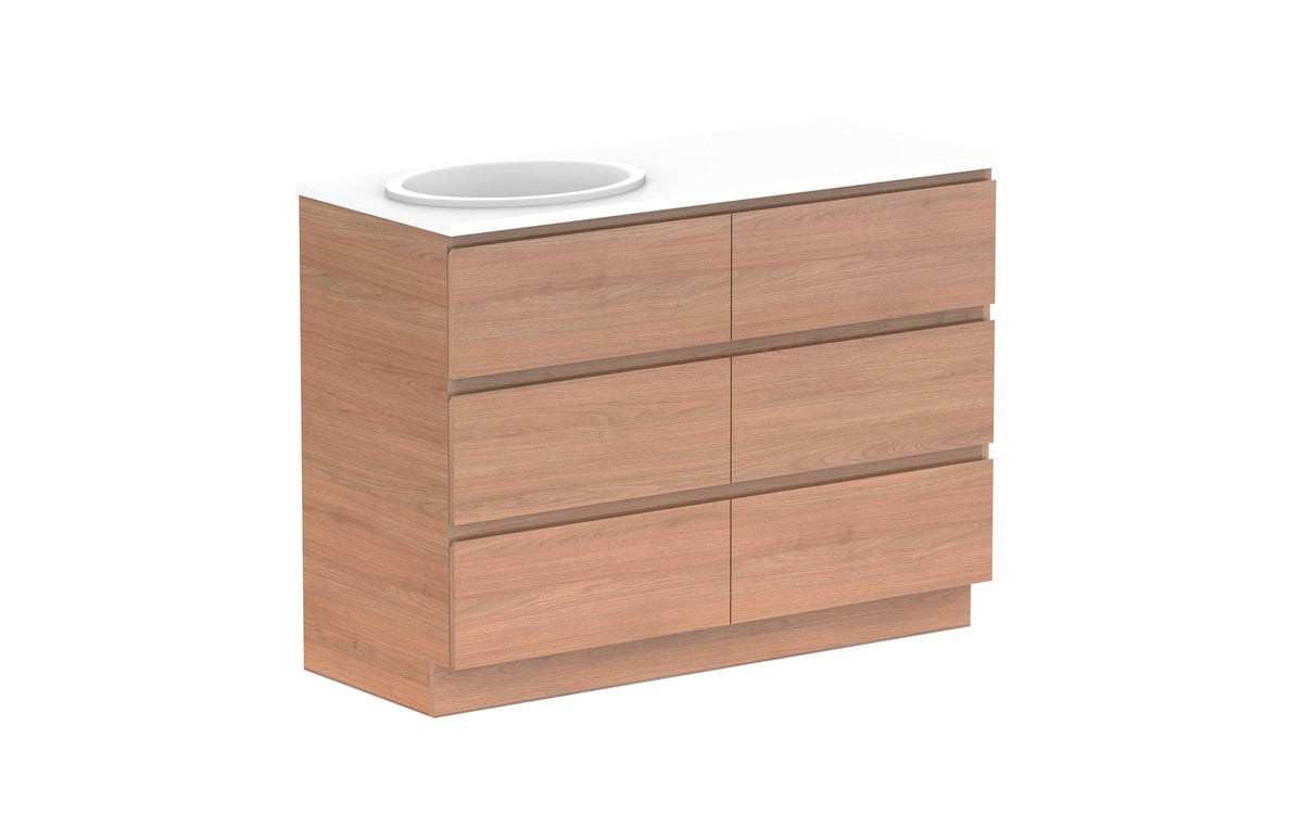 ADP Glacier Full Depth All-Drawer Trio Floor Mount Vanity 1200mm left offset bowl, benchtop