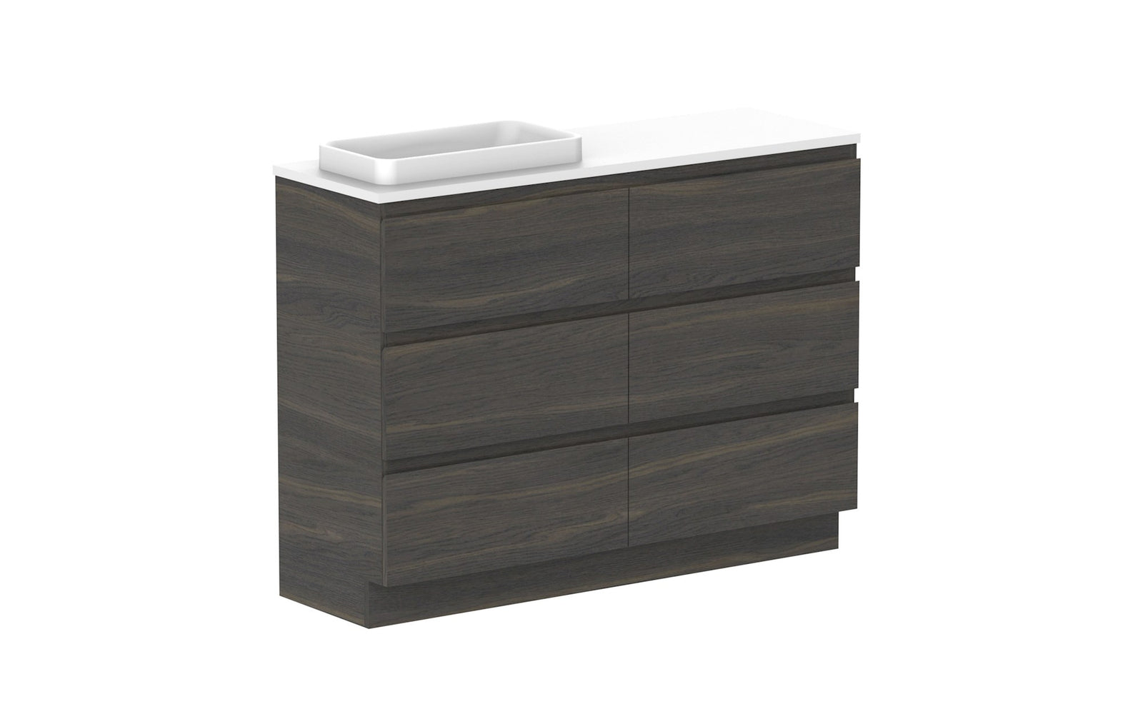 ADP Glacier Ensuite All-Drawer Trio Floor Mount Vanity 1200mm left offset bowl, benchtop