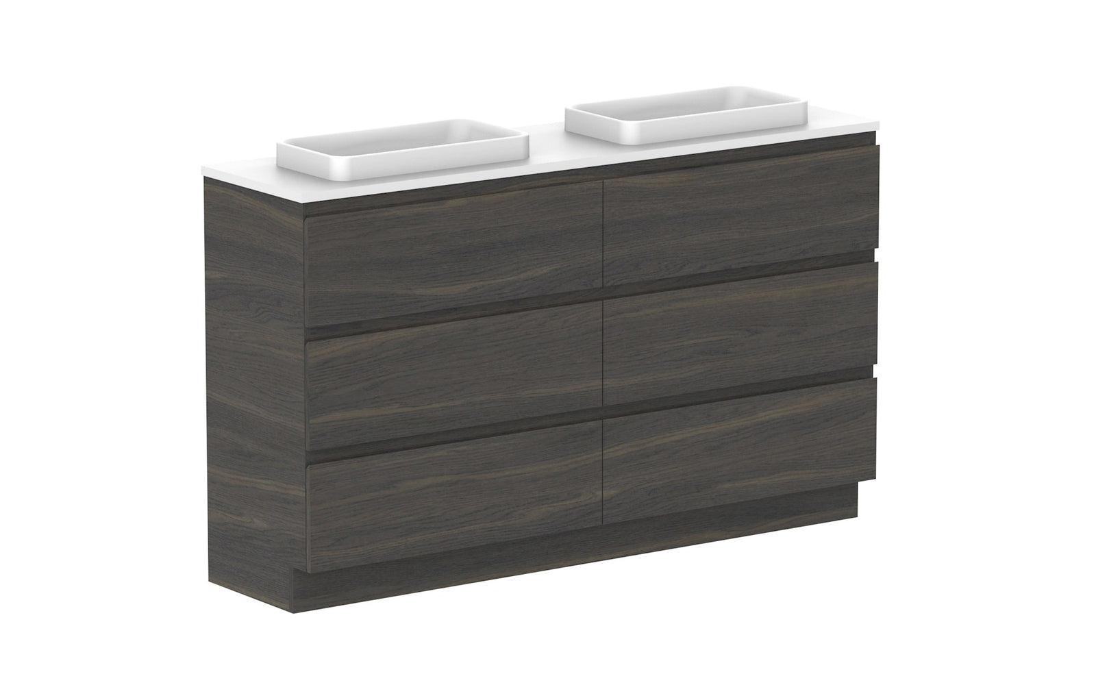 ADP Glacier Ensuite All-Drawer Trio Floor Mount Vanity 1500mm double bowl, benchtop