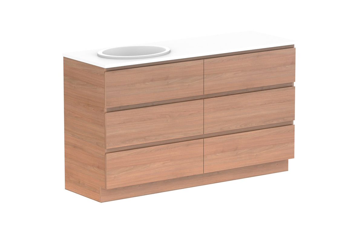 ADP Glacier Full Depth All-Drawer Trio Floor Mount Vanity 1500mm left offset bowl, benchtop