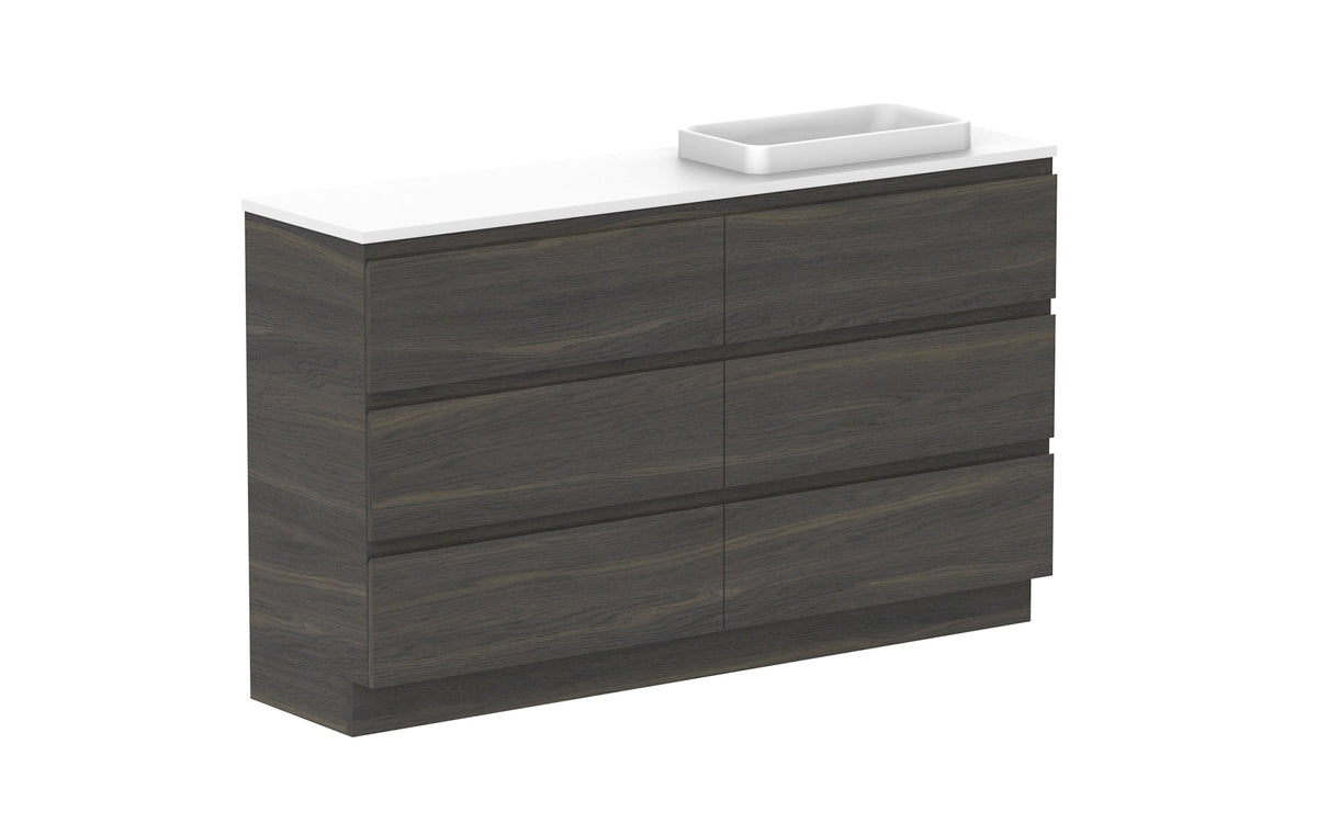 ADP Glacier Ensuite All-Drawer Trio Floor Mount Vanity 1500mm right offset bowl, benchtop