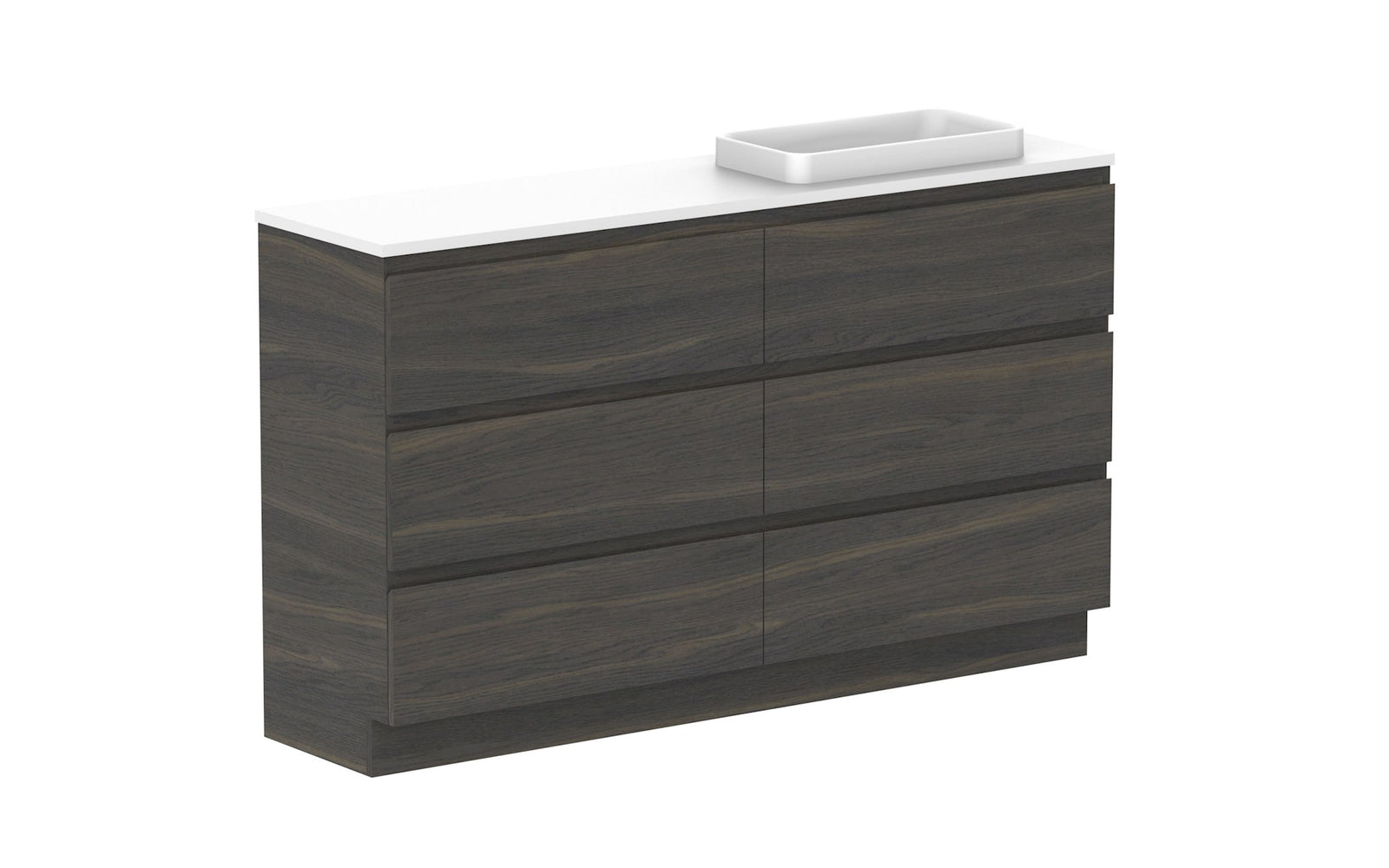 ADP Glacier Ensuite All-Drawer Trio Floor Mount Vanity 1500mm right offset bowl, benchtop