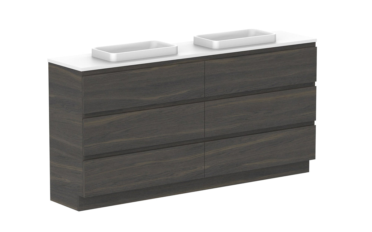ADP Glacier Ensuite All-Drawer Trio Floor Mount Vanity 1800mm double bowl, benchtop